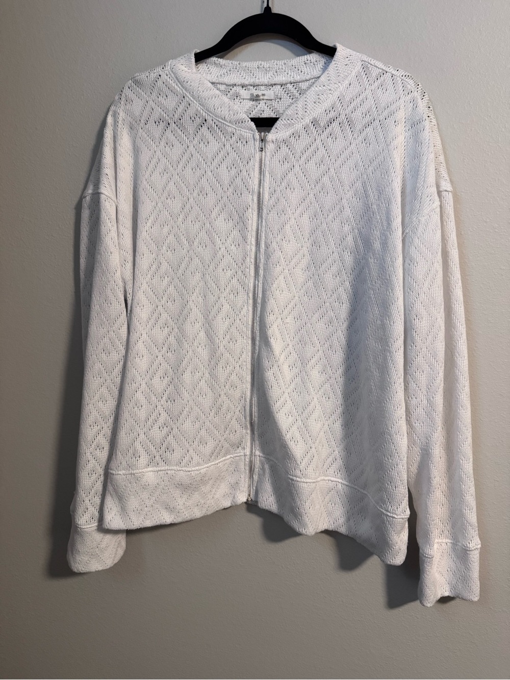 Maurices White Openwork Knit Bomber Cardigan